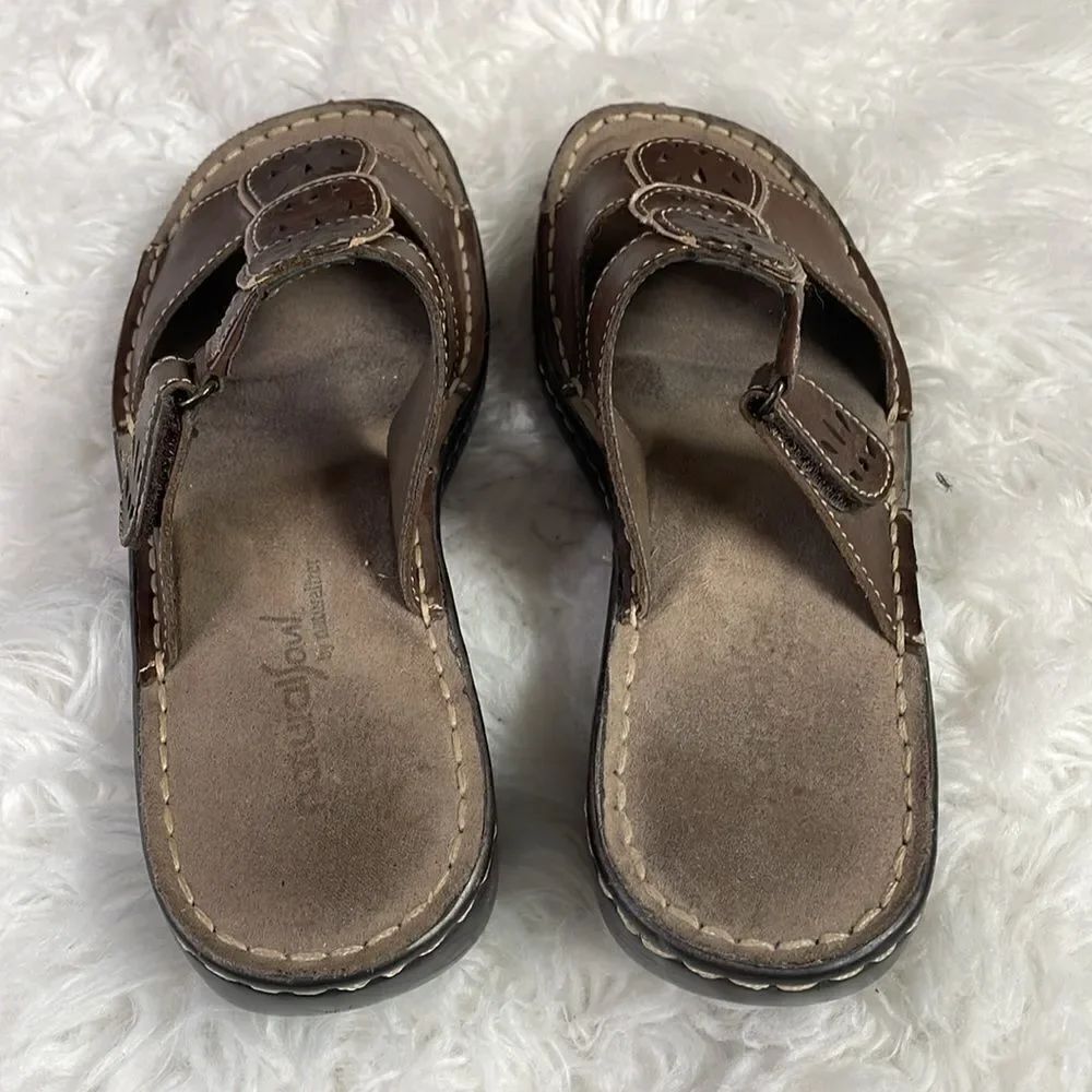NATURAL SOUL by NATURALIZER Cornel Leather Upper Slides Sandals Size 6M Brown - Picture 4 of 12
